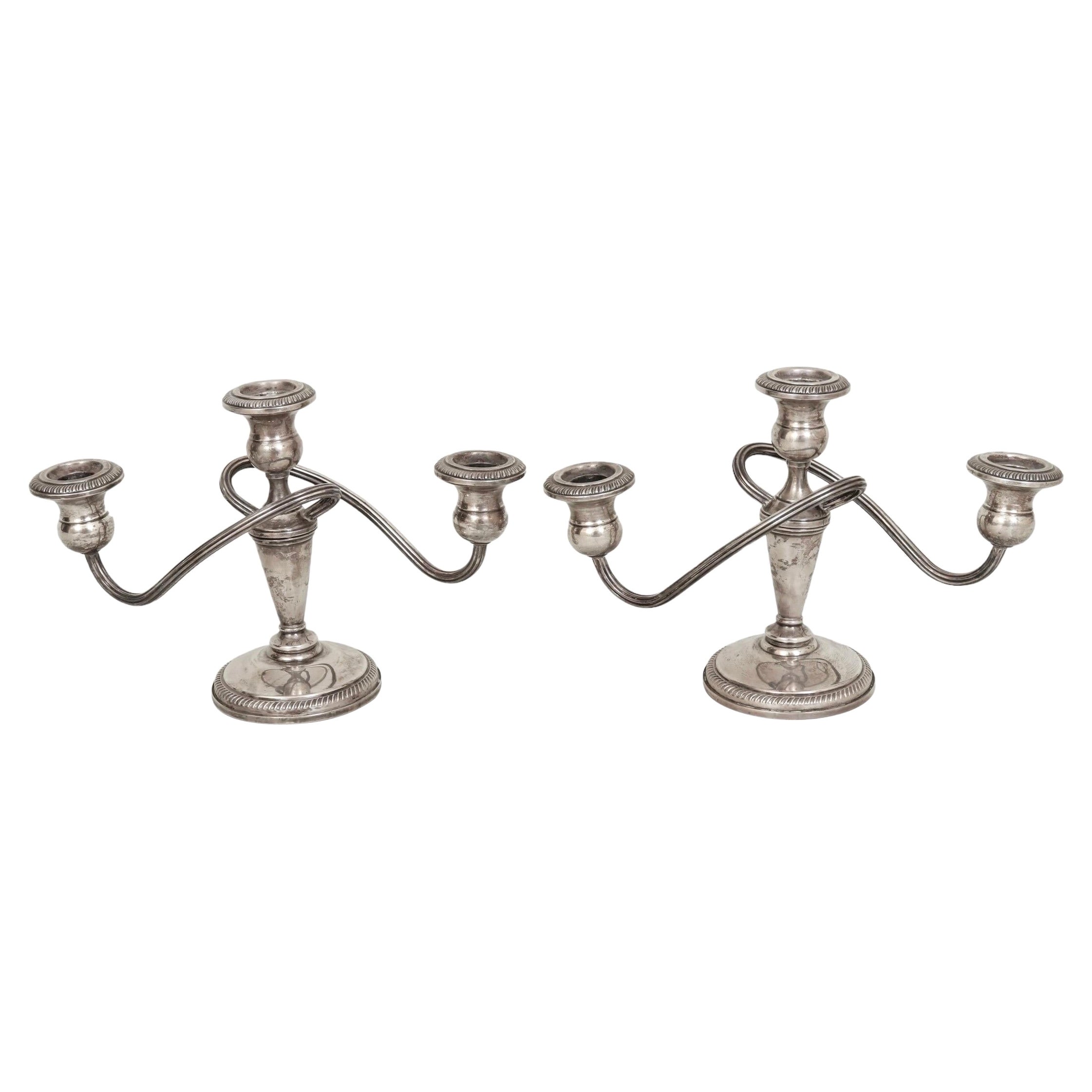 Paire de chandeliers de style Empire en argent sterling Fisher