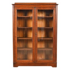 Antique Stickley Brothers Style Arts & Crafts Oak Glass Front Bookcase Cabinet