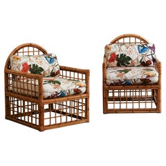 Pair of Armchairs With Arched Backrest And Woven Bamboo, 1970s