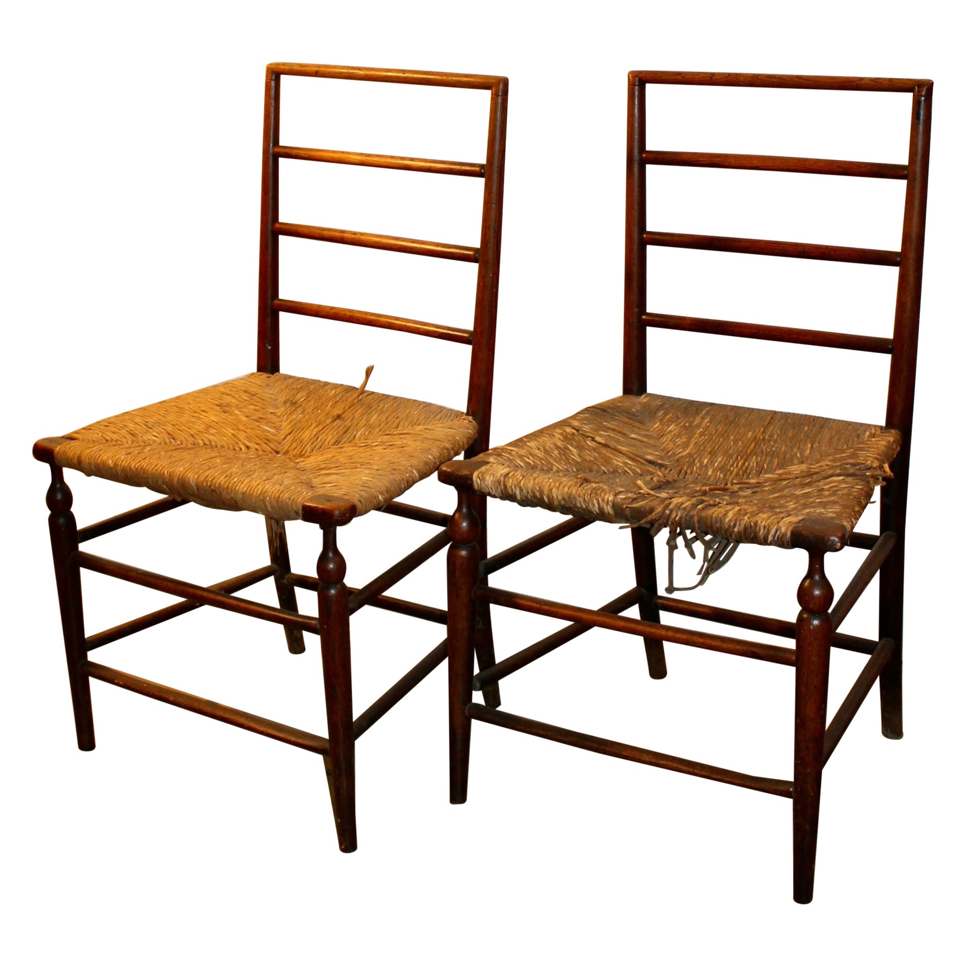 Pair William Birch Liberty & Co. Rush Seat Chairs For Sale