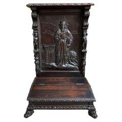 Ancienne prière française chevronnée de la chapelle catholique Saint Jérôme en chêne sculpté, vers 1880