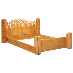 Vintage Seven Stags Hand-Carved Bed by Jerzy Kenar