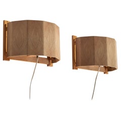 Swedish Designer, Wall Lights, Pine, Sweden, 1970s