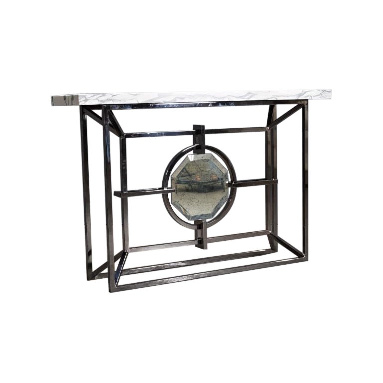 Table console Arabescato Corchia avec base en acier plaqué