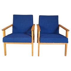Pair of Armchairs in Brown & Blue, Denmark, 1960