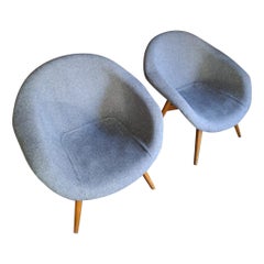 Pair of Midcentury Armchairs in Grey Fabric, Czechoslovakia, 1960