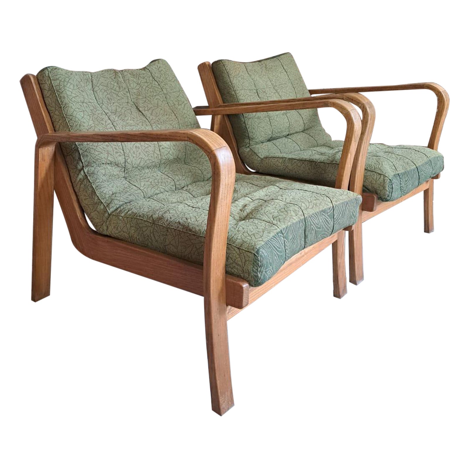 Pair of Armchairs in Green Fabric, Czechoslovakia, 1960
