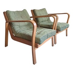 Pair of Armchairs in Green Fabric, Czechoslovakia, 1960