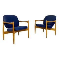 Pair of Armchairs in Blue Fabric, Czechoslovakia, 1960