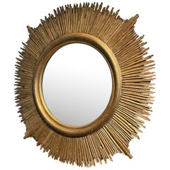 Grande specchio a raggiera in legno dorato, Spagna, anni '50
