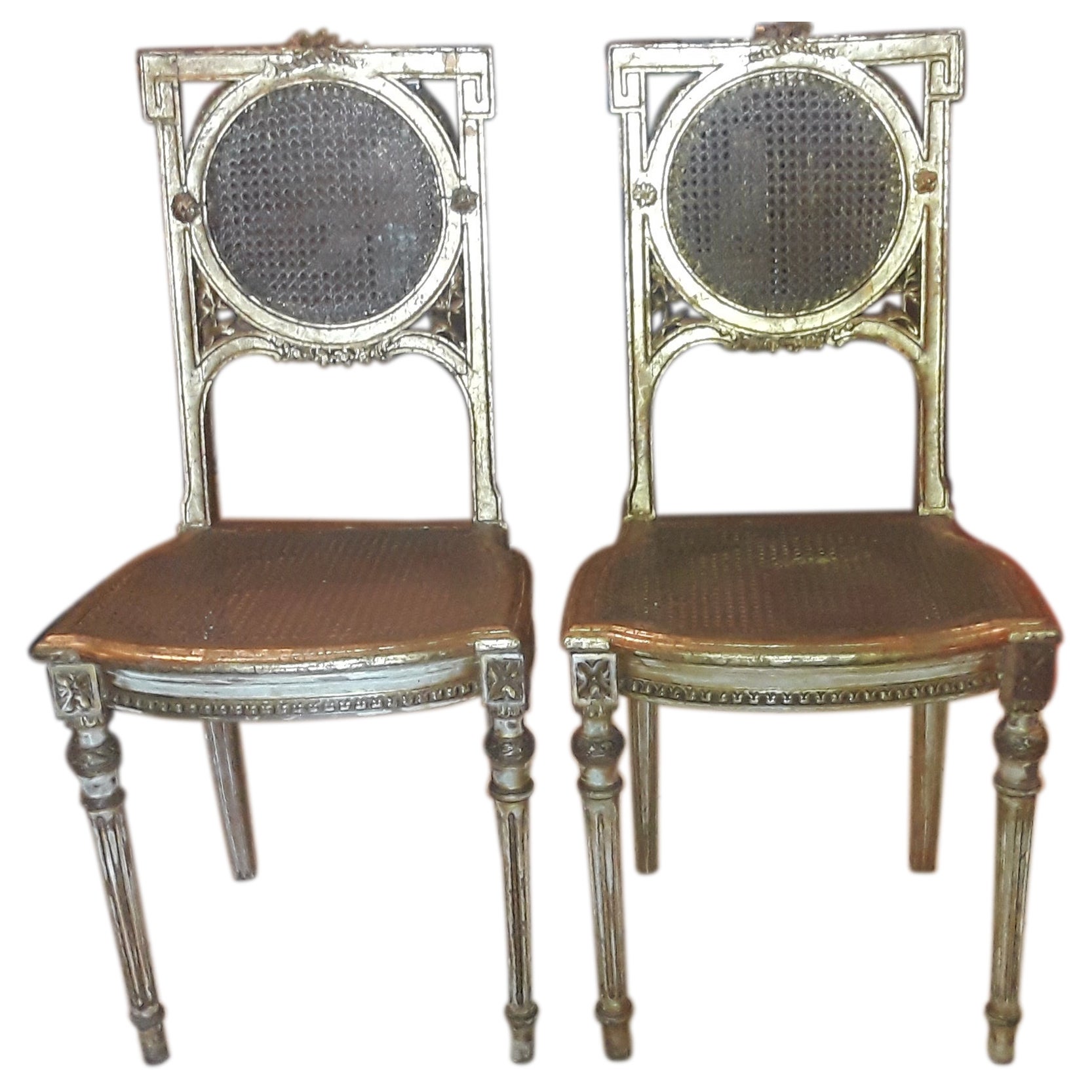 Chaises d'appoint Louis XVI du 19ème siècle en bois doré sculpté et vieilli étiqueté