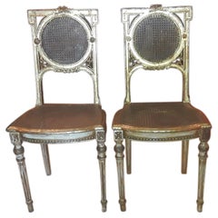 Chaises d'appoint Louis XVI du 19ème siècle en bois doré sculpté et vieilli étiqueté