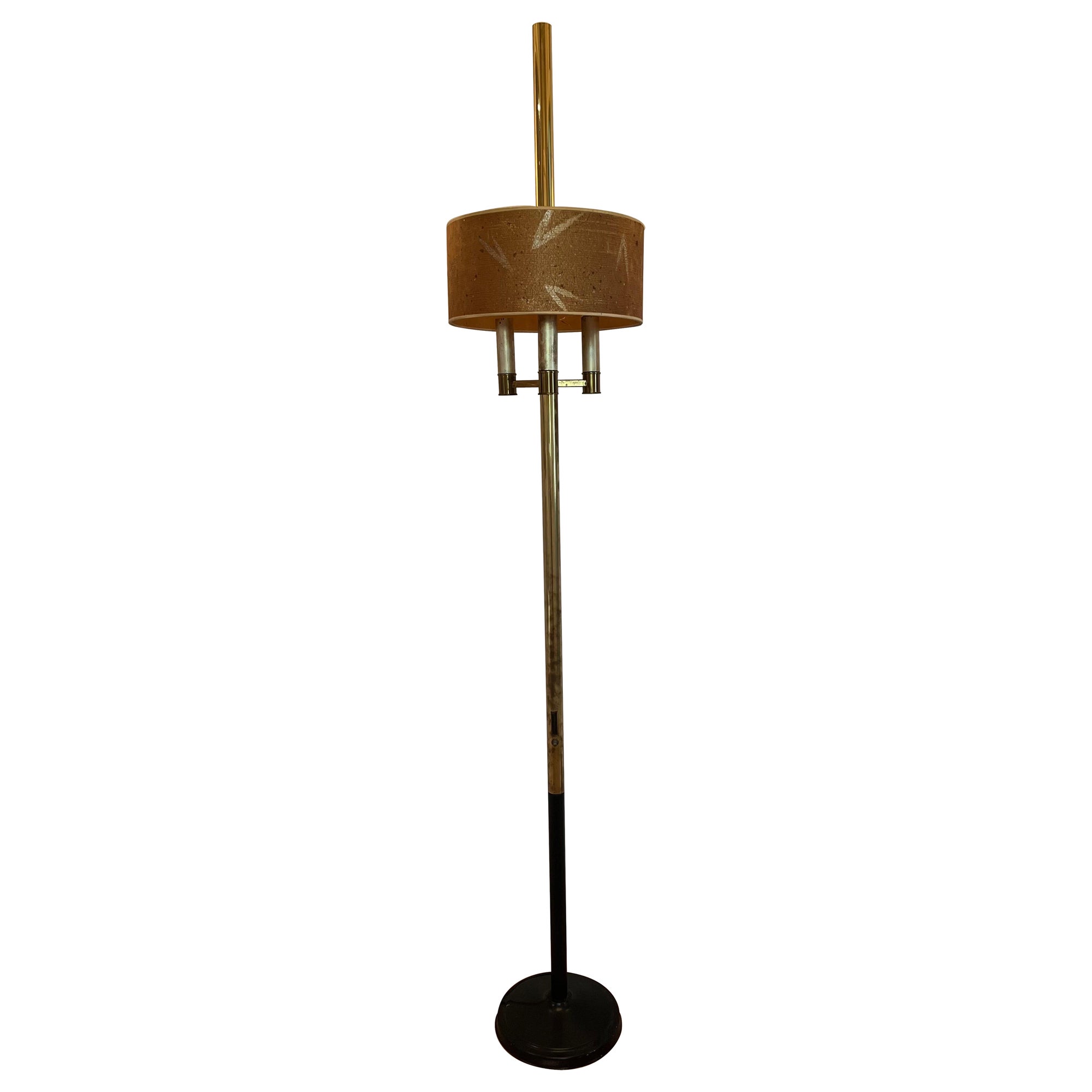 Rare Vintage Brass Stiffel Mid Century Modern Floor Lamp  3-lite with Shade