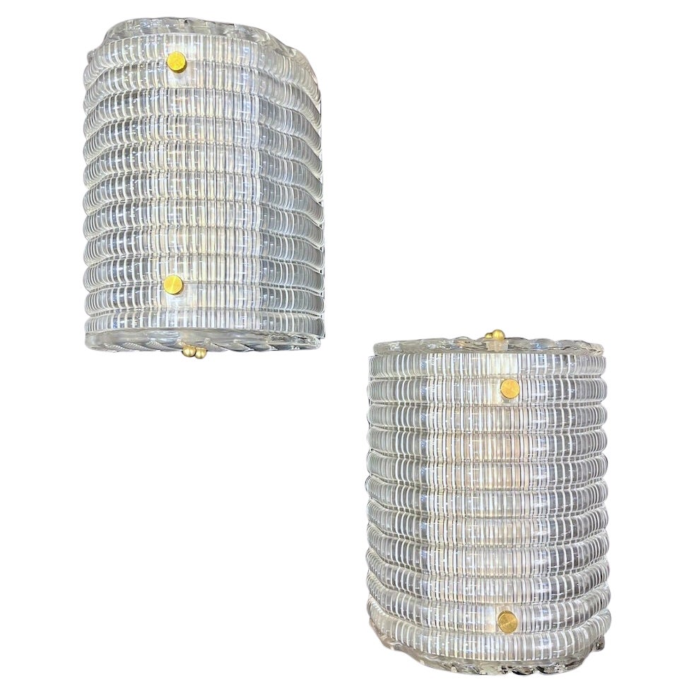 New Italian Organic Modern Crystal Molded Pattern Murano Glass Brass Wall Lights For Sale