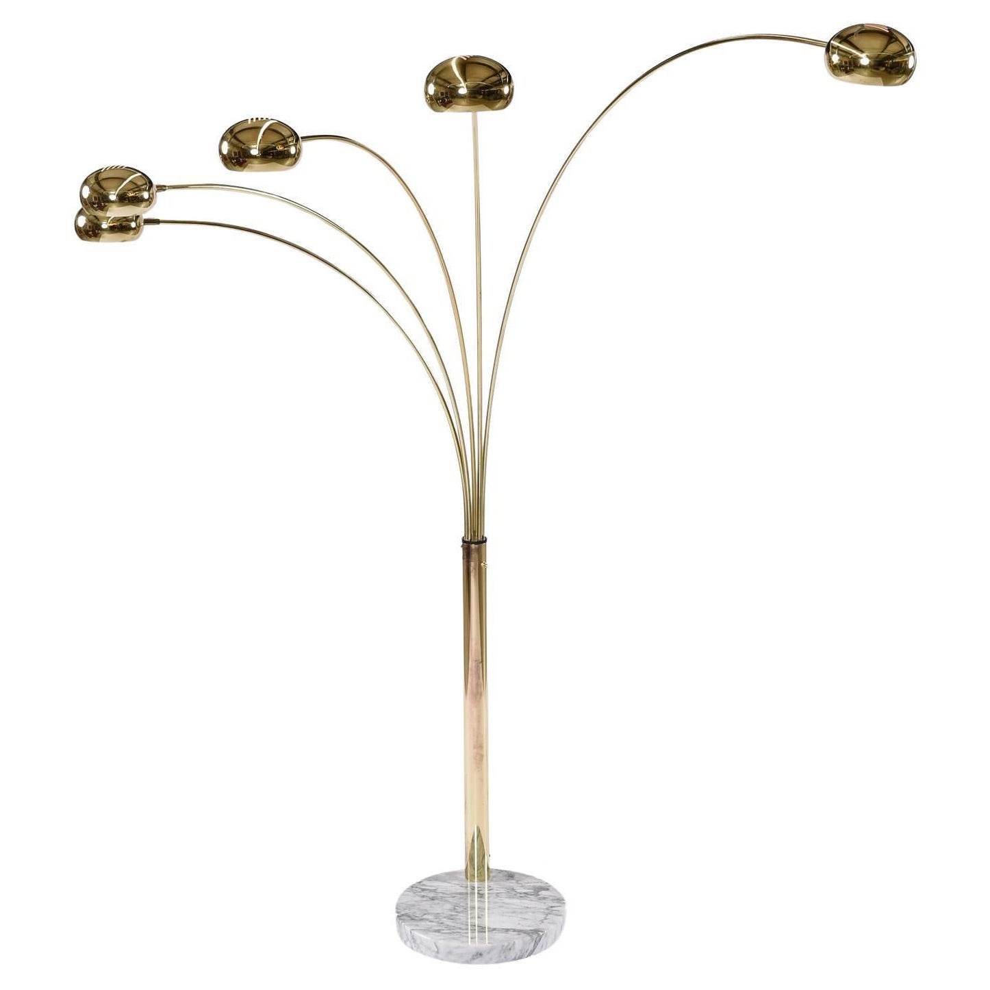 Guzzini Style 1980s Modern Five-Head Brass Arc Lamp with Marbles Base