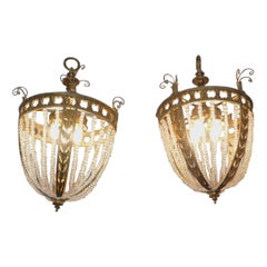 Antique Pair of American Bronze & Crystal Decorative Floral Chandeliers Sterling NY 1890