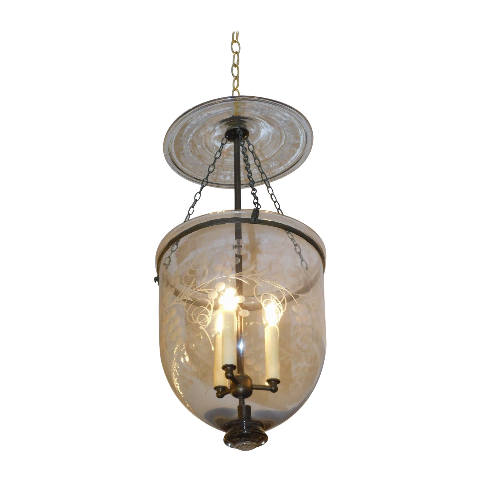 Lámpara de salón de cristal de vidriera grabado de la Regencia inglesa, circa 1810