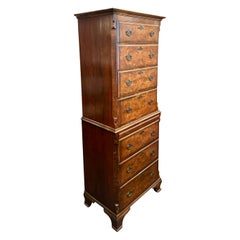 Antique English Edwardian Burled Walnut Chest on Chest, Circa 1900-1910.