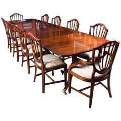 Antique Regency Three-Pillar Dining Table and Ten Chairs circa 1900