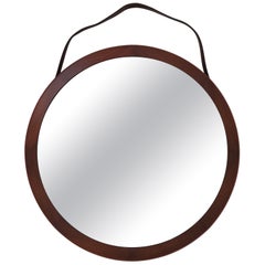 Italienischer runder Wandspiegel aus Teakholz, 1960er Jahre