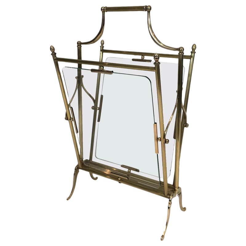 Neoclassical Brass and Glass Magazine Rack For Sale at 1stDibs