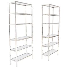 Pair of Tall Glass 6 Tier Shelves Chrome Etageres 10