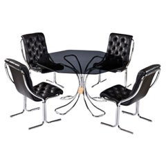 Vintage 1970s Post Modern Black and Chrome Dining Set with Daystrom Scoop Chairs