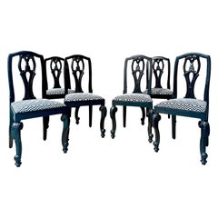 Antique set of 6 English Chippendale / Baroque black lacquered chairs - England - 19th