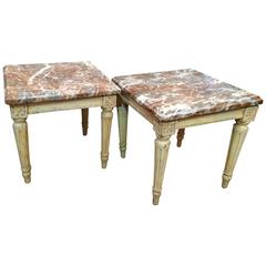 Pair of Classic Louis XIV Carved Wood and Marble Topped Drinks Tables
