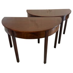 Pair of Quality Figured Mahogany Antique George III Demi Lune Console Tables