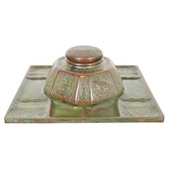 Tiffany Studios New York Zodiac Bronze Partner's Inkwell With Desk Tray