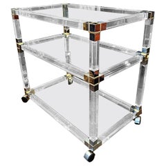 A French Lucite Chrome and Brass Bar Cart