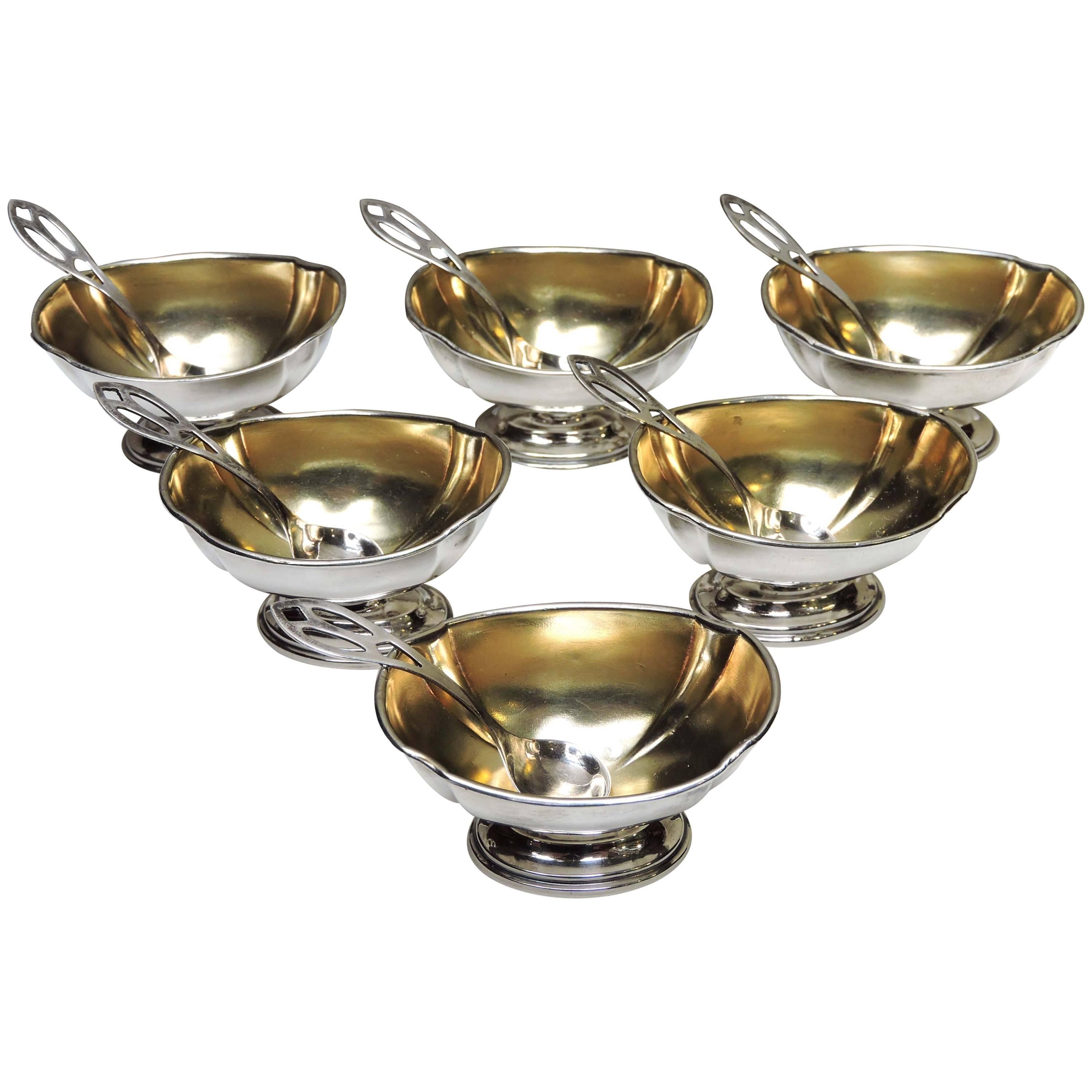 Six American Sterling Salt Cellars and Spoons by Webster Co., circa 1910 For Sale