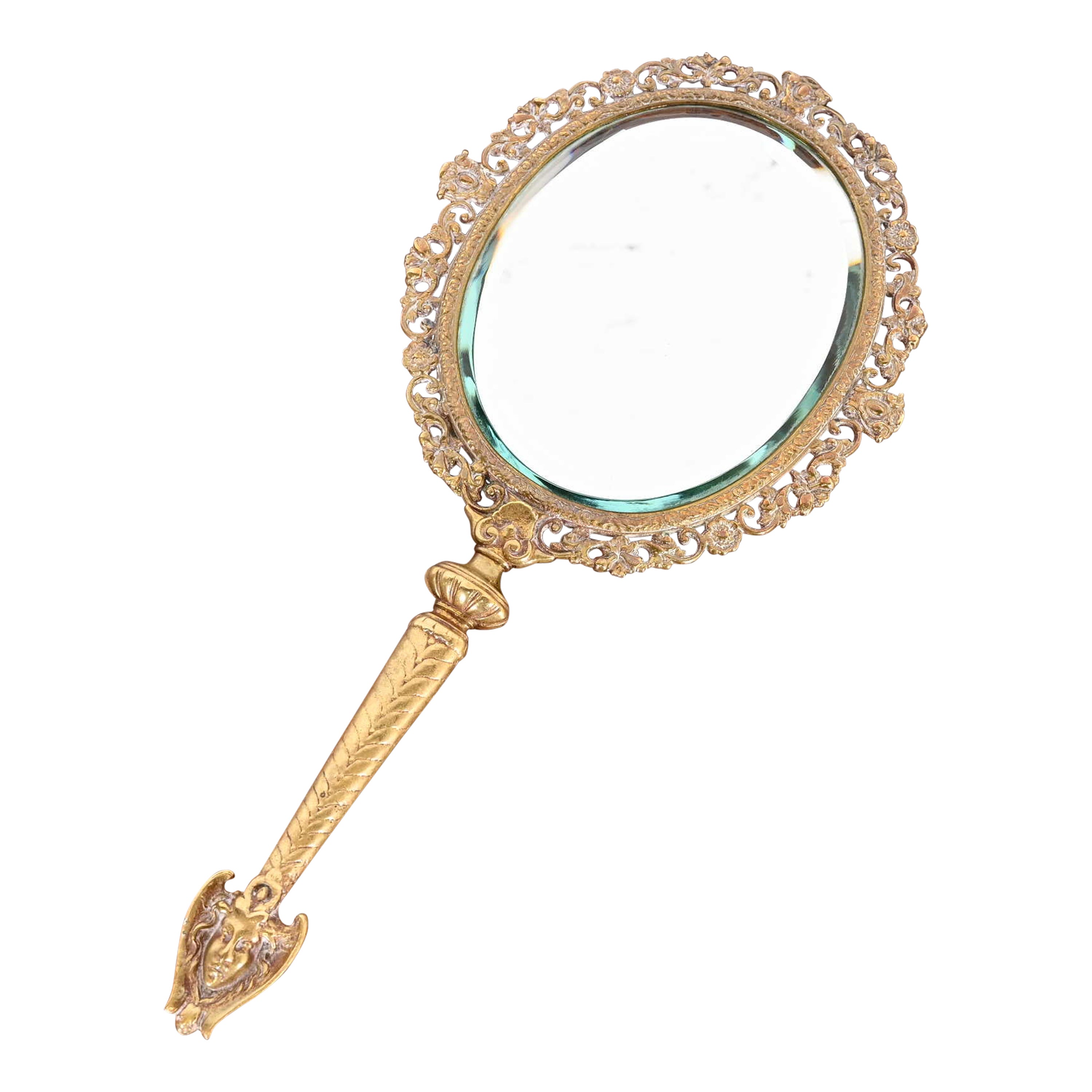 Antique Tiffany & Co. Bronze Doré Medusa Vanity Hand Mirror, Circa 1910 For Sale