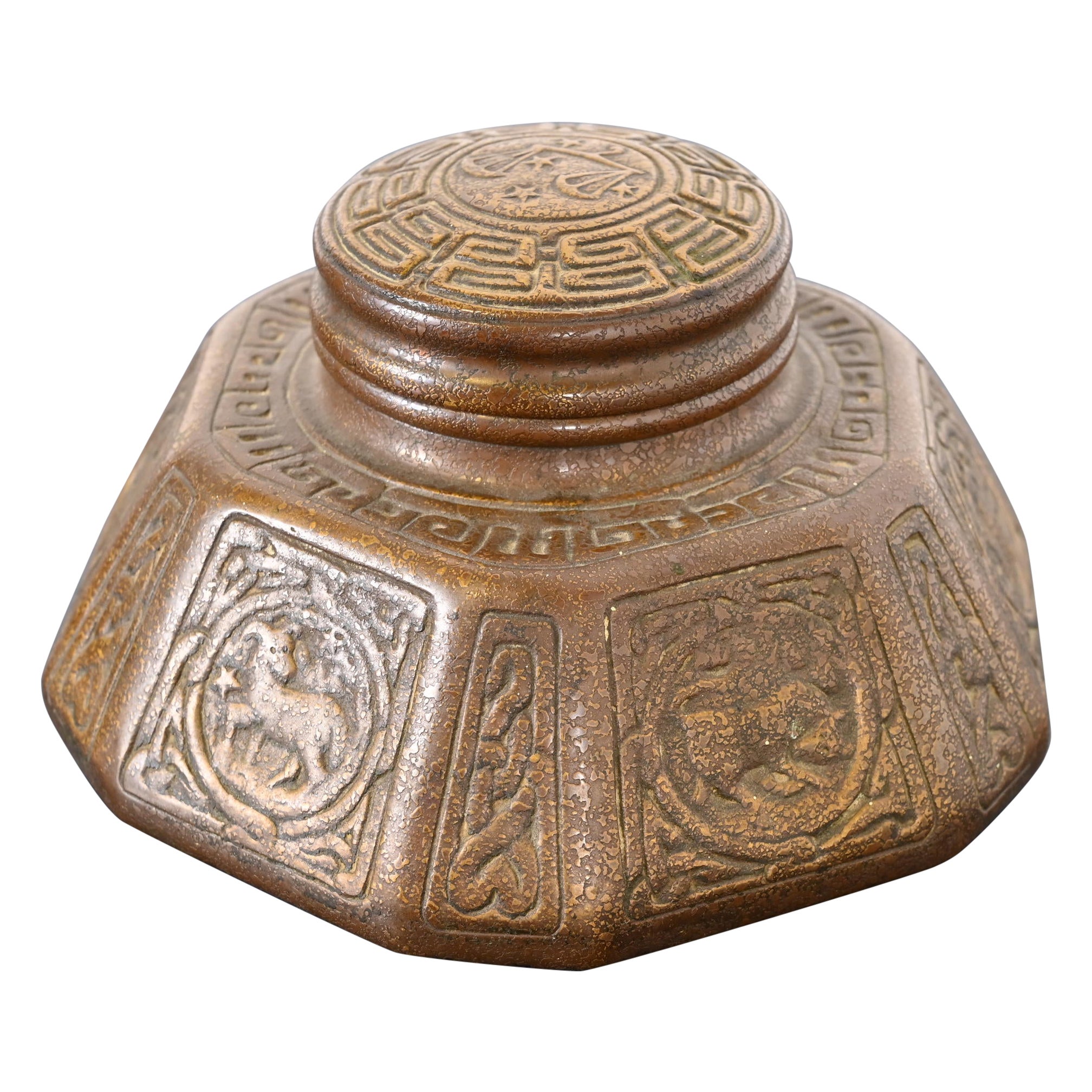 Grand encrier en bronze de Tiffany Studios New York Zodiac