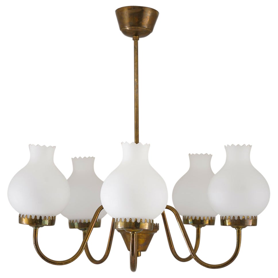 Swedish Modern Pendant in Brass and Glass