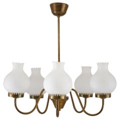 Swedish Modern Pendant in Brass and Glass