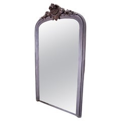 Antique French Louis XV Carved & Grey Painted Pier Mirror Early 19th Century