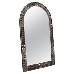 Floor to Ceiling Patinated Cut Metal Arched Wall Mirror Late 20th Century