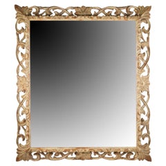 Large Hand Carved Acanthus Leaf Mirror & Lime Painted Frame Late 20th Century