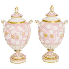 Pair of Pink and Gold Old Paris Porcelain Urns