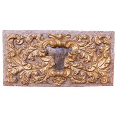 19th Carved and Polychrome Wooden Relief with Vegetal Motifs and Border