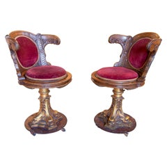 19th Pair of Carved Walnut Ship's Chairs with Iron Base of Fish