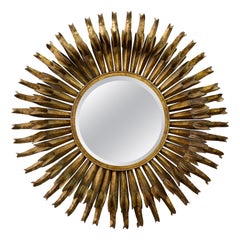 Large Spanish Gilt Tole Sunburst Mirror, 49” diameter