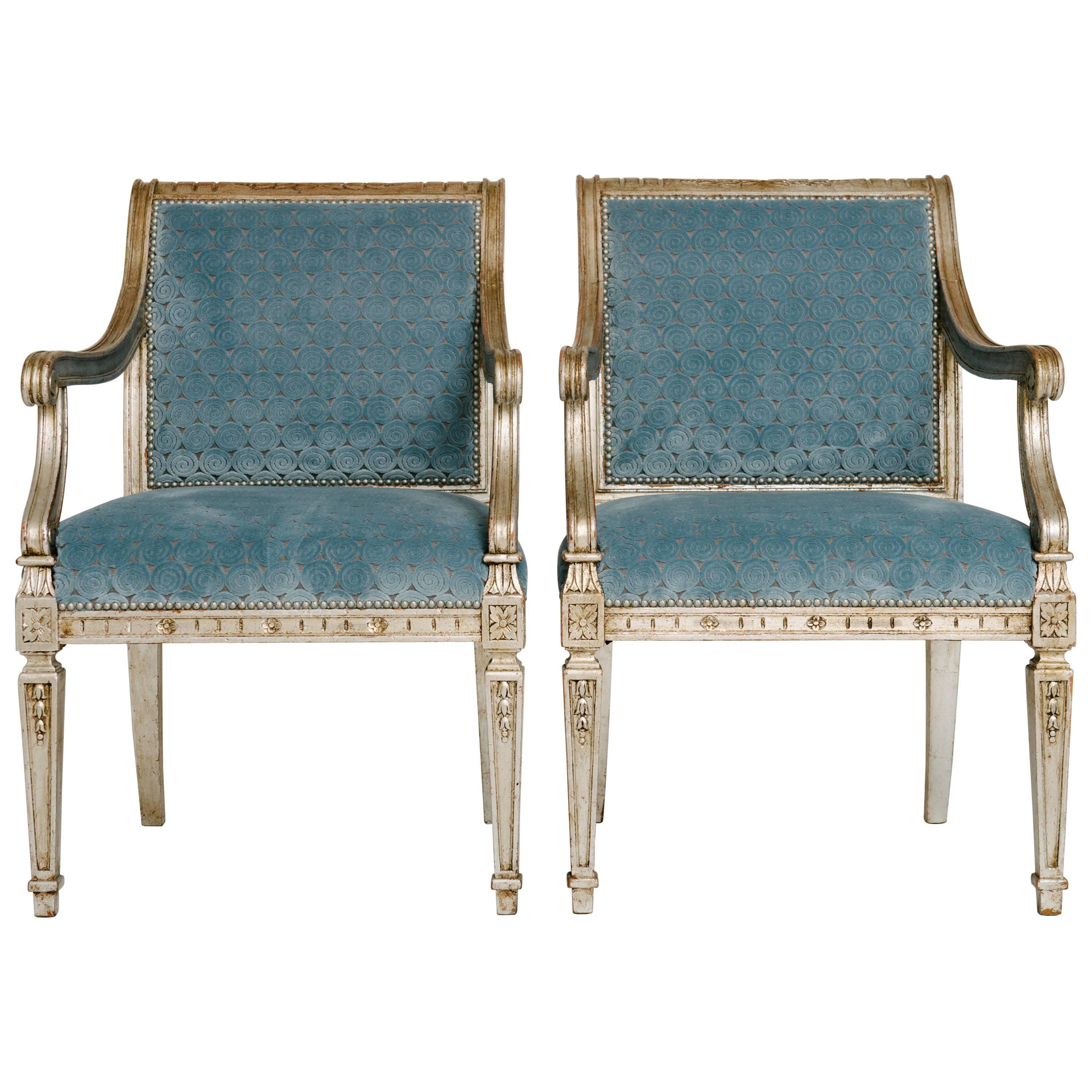 Pair of Silver Gilt Directoire Style Fauteuils