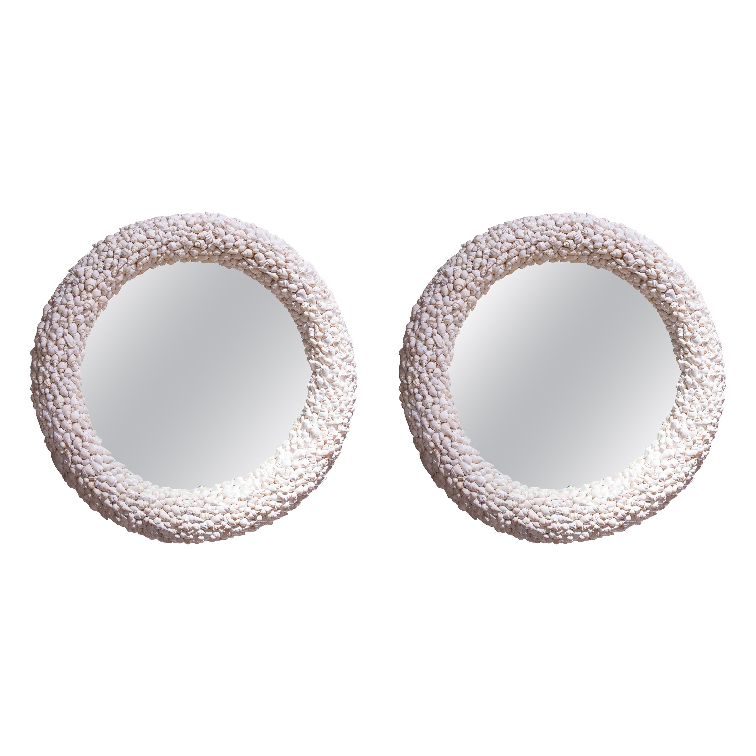 Coppia di specchi da parete rotondi realizzati con conchiglie Nature