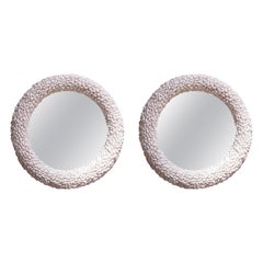 Pair of Round Wall Mirrors Made from Natural Shells