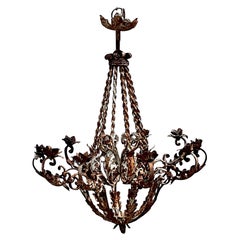 Lampadario a candela a foglie patinate Regency d'epoca