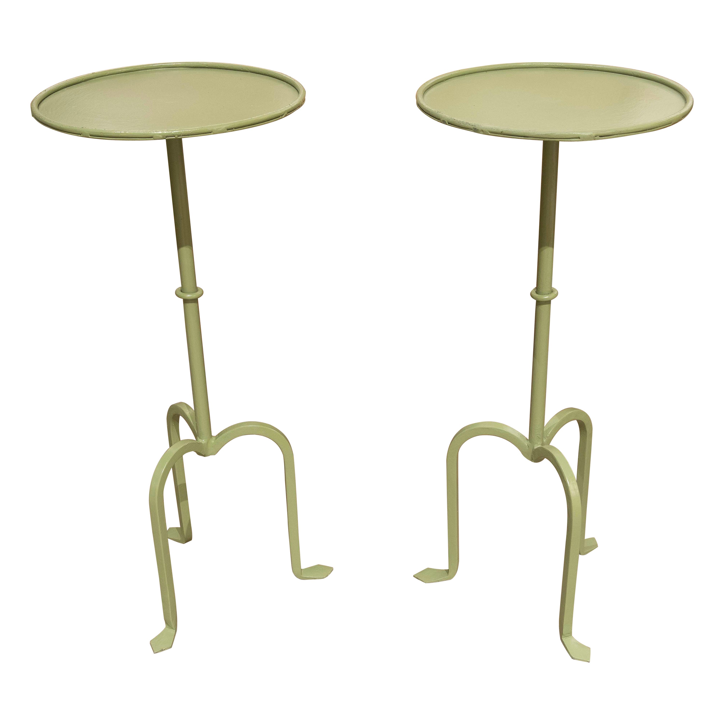 Pair of Iron Side Tables Painted in Aqua Green Color