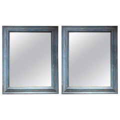 1990s Pair of Polychrome Wall Mirrors in Antique Blue Color